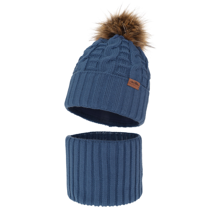 Set invernale bambino: berretto e scaldacollo, blu, con pompon, Cent