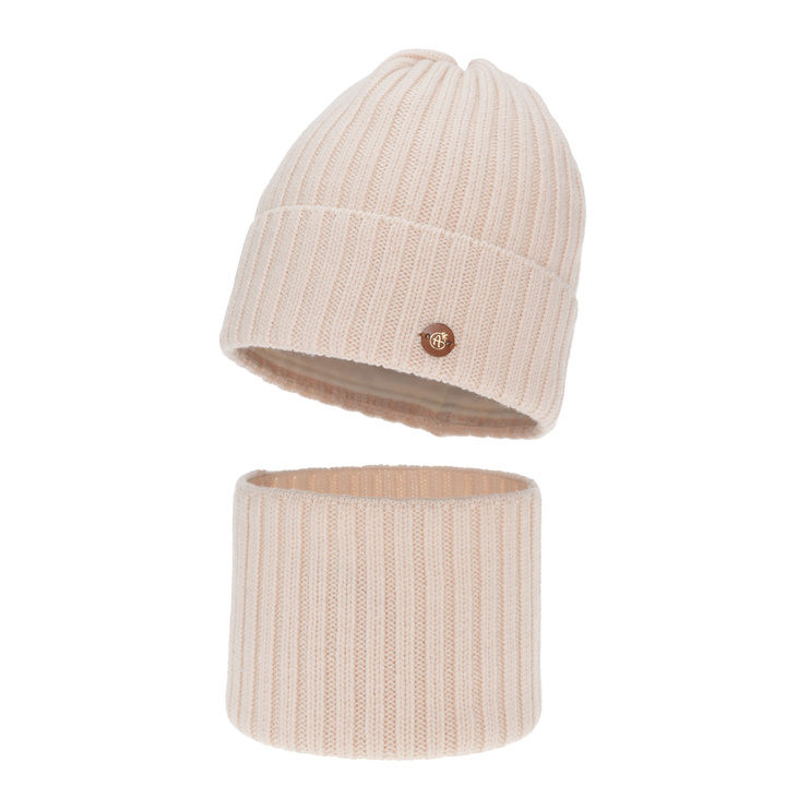 Set invernale bambina (berretto e scaldacollo), rosa chiaro, 100% lana merino, foderato in cotone, Vanira