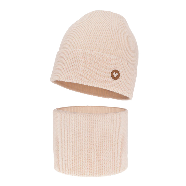 Set autunno/primavera bambina: berretto e scaldacollo, rosa chiaro, 100% Lana Merino, Brook