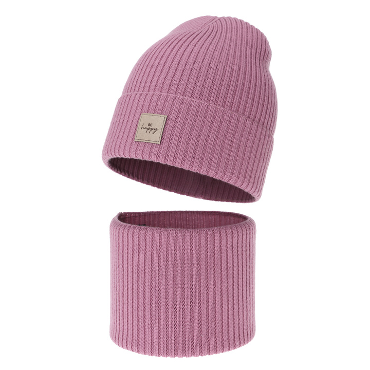 Set autunno/primavera bambina: berretto e scaldacollo, viola, 100% Lana Merino, Vanita