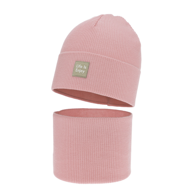 Set autunno/primavera bambina: berretto e scaldacollo, con cotone, rosa, Zola