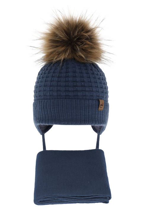 Set invernale bambino: berretto e sciarpa, blu scuro, con lacci, Salem
