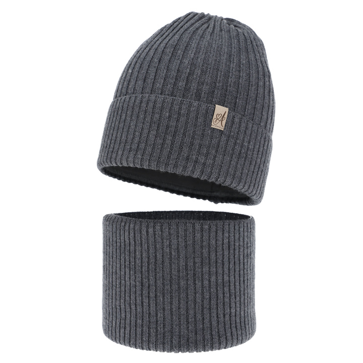 Set invernale bambina: berretto e scaldacollo, grigio scuro, 100% Lana Merino, Patricia