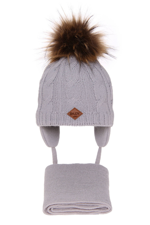 Set invernale bambino: berretto e sciarpa, grigio, con pompon, Minor