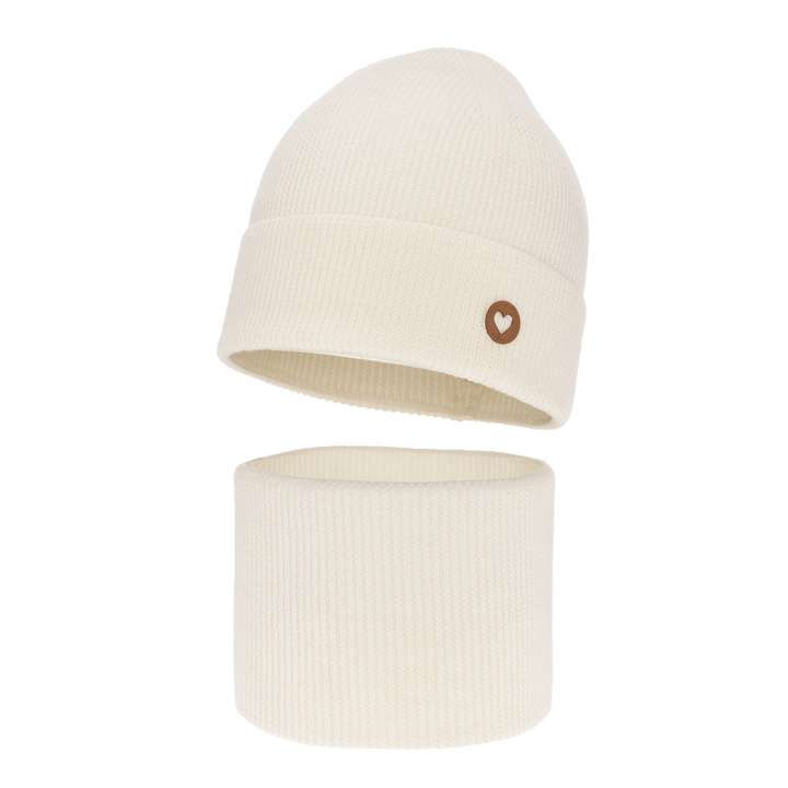 Set autunno/primavera bambina: berretto e scaldacollo, crema, 100% Lana Merino, Brook