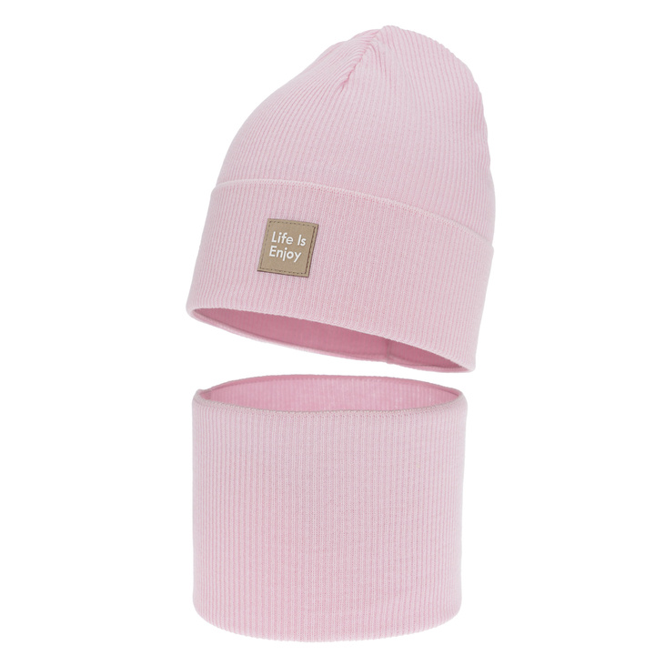 Set autunno/primavera bambina: berretto e scaldacollo, con cotone, rosa, Zola