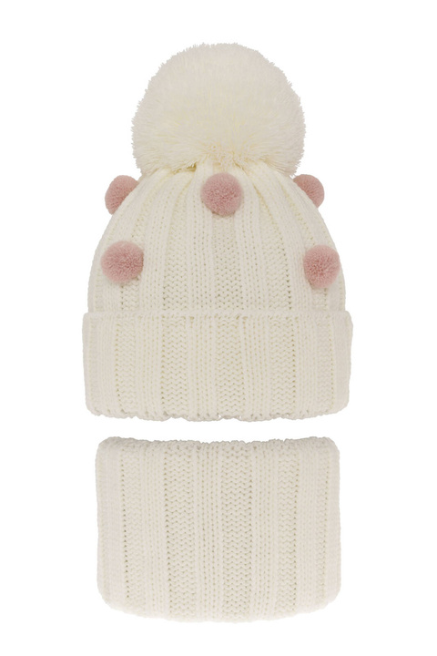 Set invernale bambina: berretto e scaldacollo, crema, con pompon, Hekate