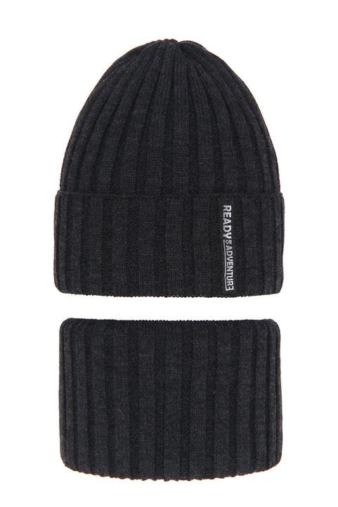 Set invernale bambino: berretto e scaldacollo, grigio scuro, Livido