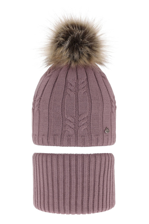 Set invernale bambina: berretto e scaldacollo, lilla, con pompon, Amaltea