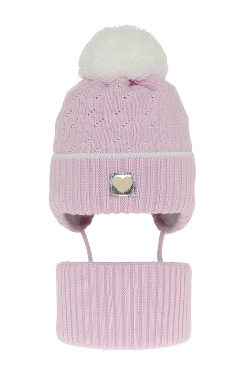 Set invernale bambina: berretto e scaldacollo, viola, con pompon, Natka