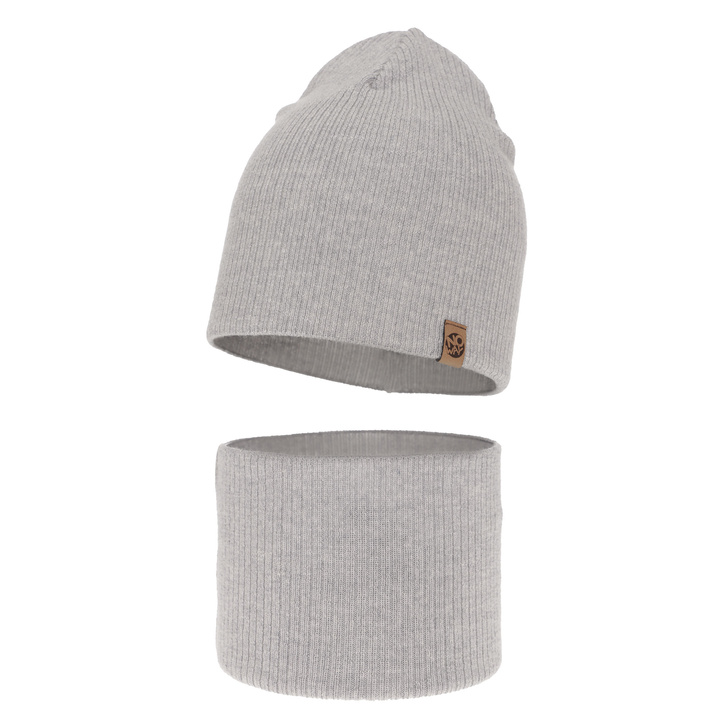 Set autunno/primavera bambino: berretto e scaldacollo, grigio chiaro, 100% Lana Merino, Richi