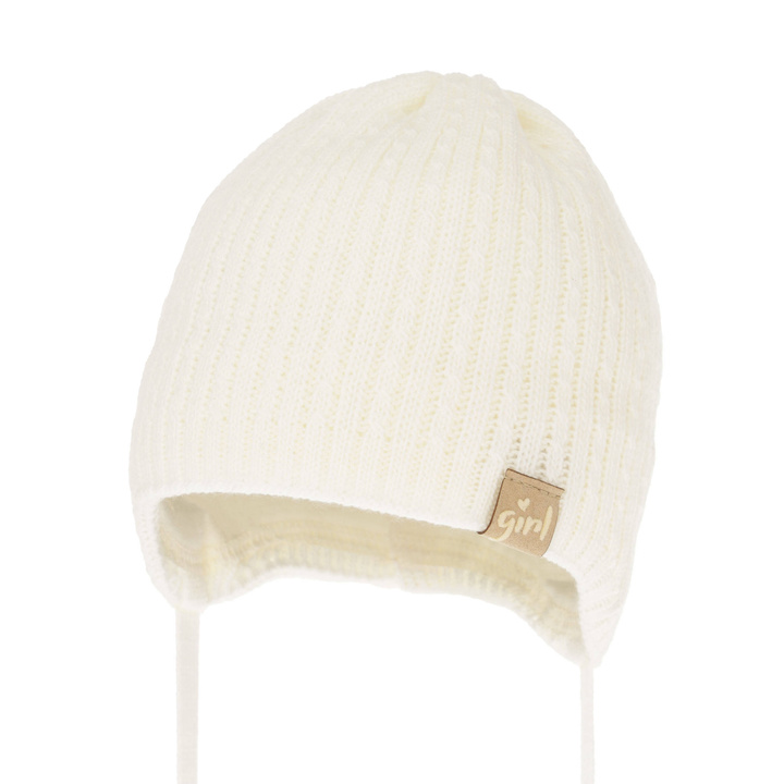Berretto autunno/primavera bambina, crema, con lacci, Cheri
