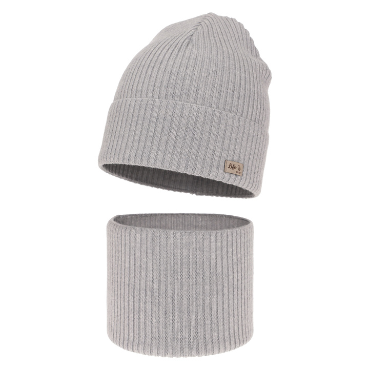 Set autunno/primavera bambina: berretto e scaldacollo, grigio, 100% Lana Merino, Itra