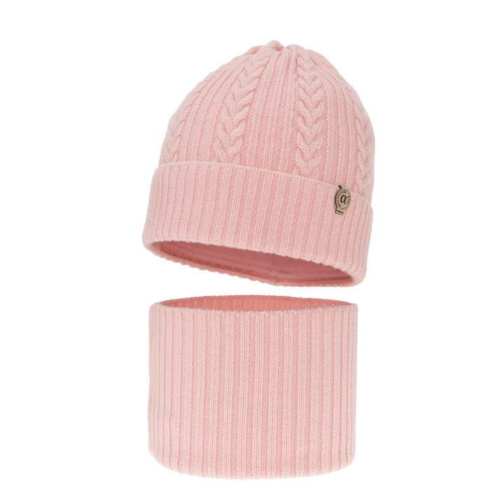 Set invernale bambina: berretto e scaldacollo, rosa, 100% Lana Merino, Jenny