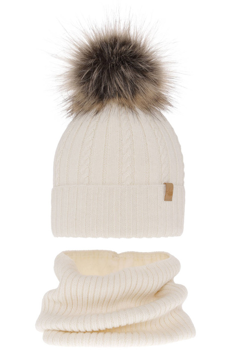 Set invernale bambina: berretto e scaldacollo, crema, 100% Lana Merino, Mirabel