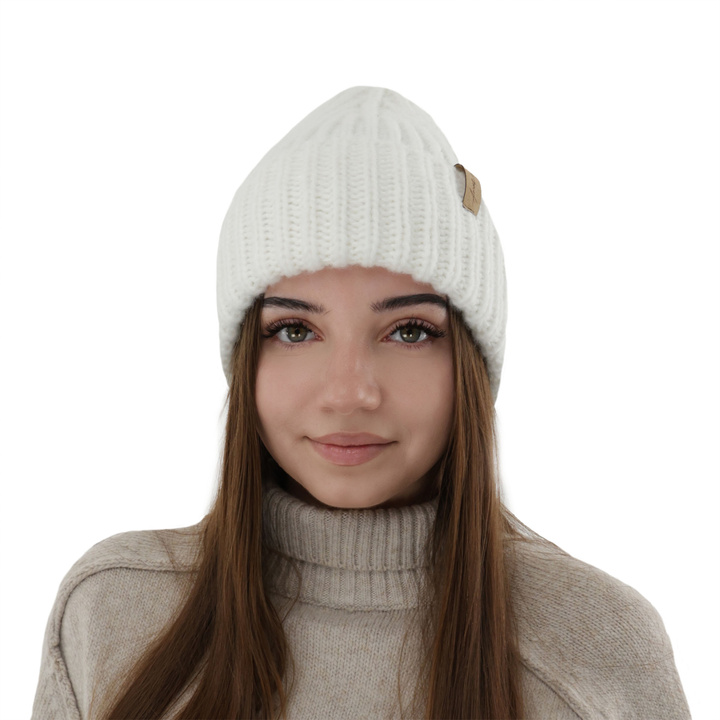 Berretto invernale donna, bianco, 100% Lana Merino, Caro