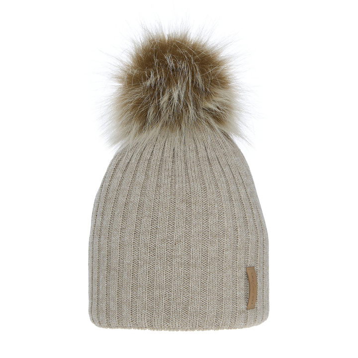 Berretto invernale bambina, beige, con pompon, Werbena
