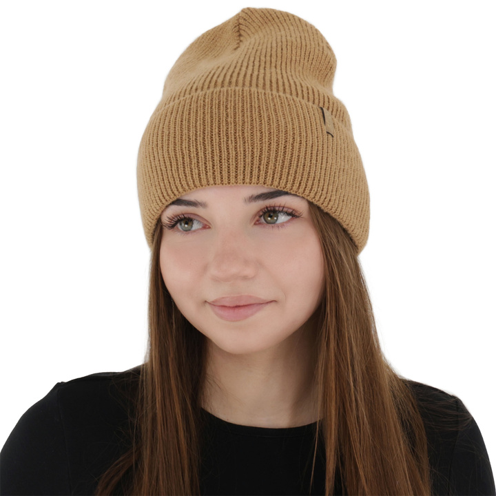 Berretto invernale donna, camel, con lana merino, Tahoe