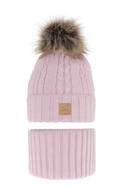 Set invernale bambina: berretto e scaldacollo, lilla, con pompon, Alexia