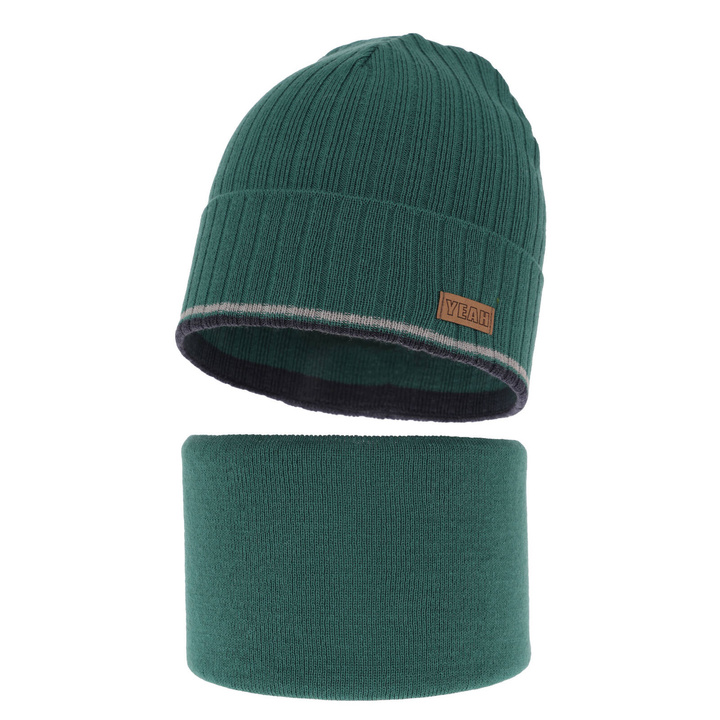 Set autunno/primavera bambino: berretto e scaldacollo, con cotone, verde smeraldo, London