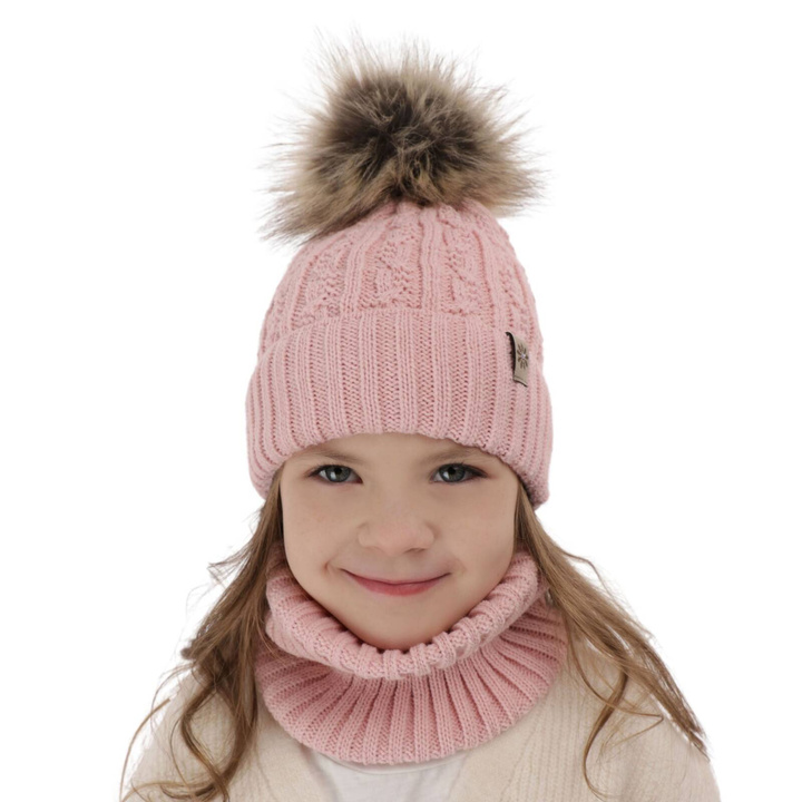 Set invernale bambina: berretto e scaldacollo, rosa, con pompon, Pretoria