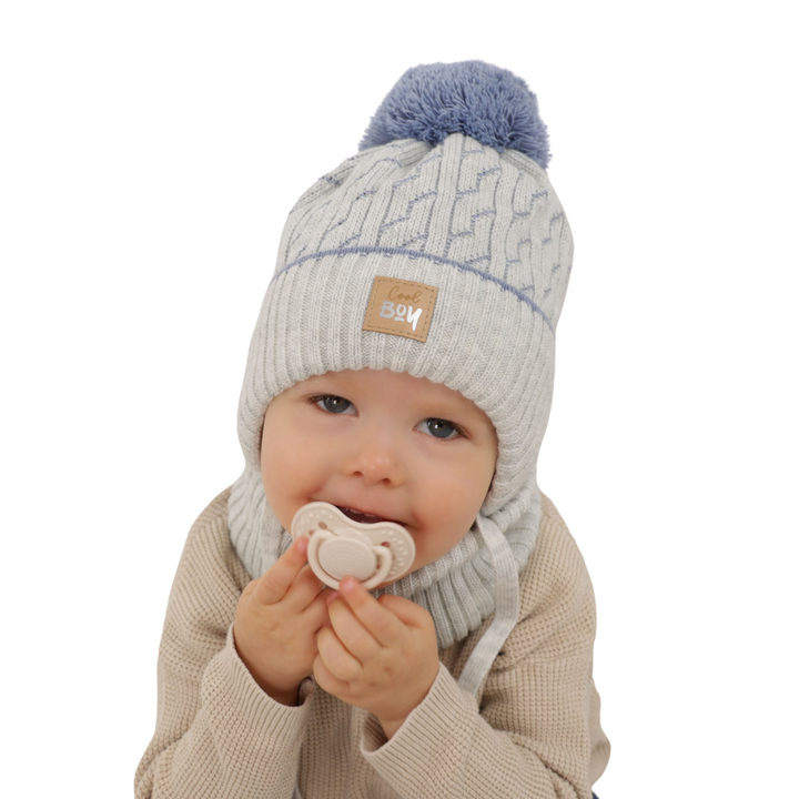 Set invernale bambino: berretto e scaldacollo, grigio, con pompon, Pikolo