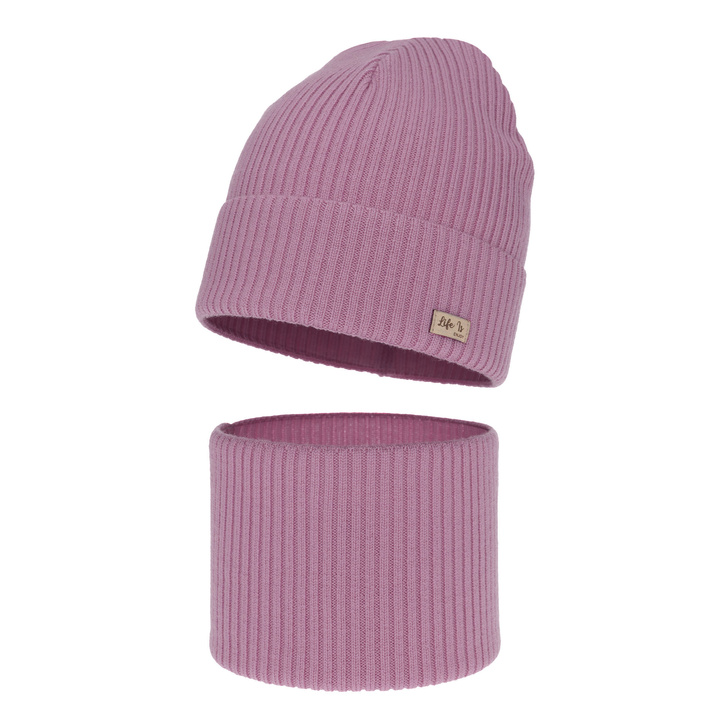 Set autunno/primavera bambina: berretto e scaldacollo, lilla, 100% Lana Merino, Itra