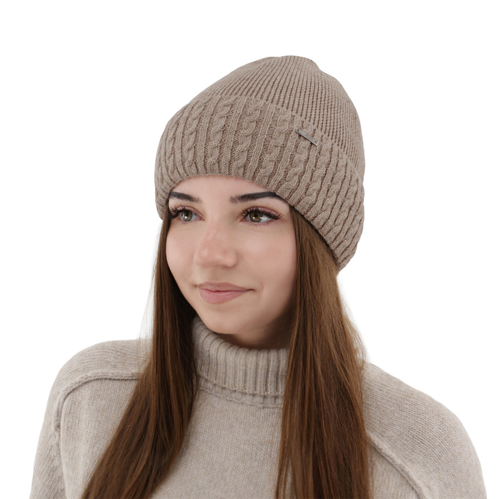 Berretto invernale donna, beige, 100% Lana Merino, Febe