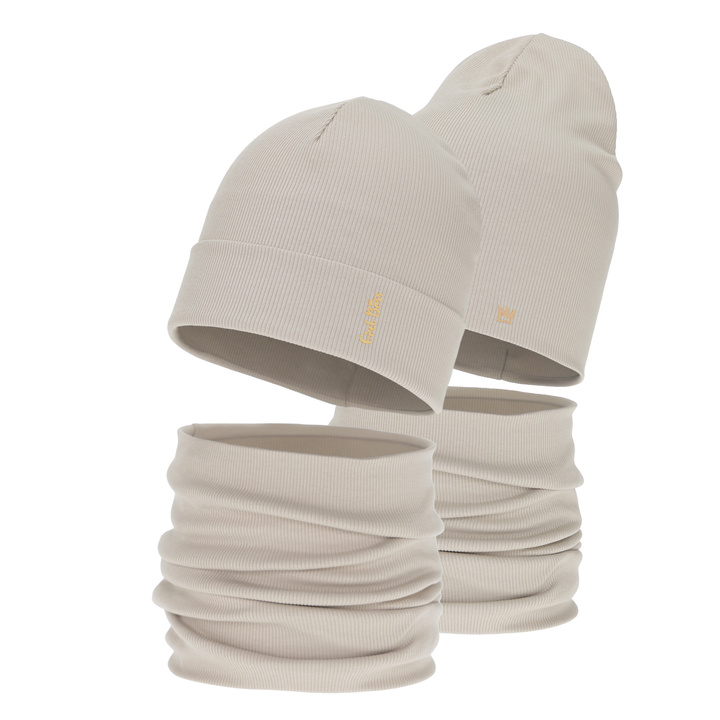Set autunno/primavera bambina (berretto e scaldacollo), cotone, beige, Carina