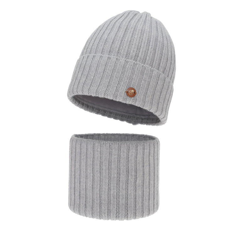 Set invernale bambina: berretto e scaldacollo, beige, 100% Lana Merino, foderato in cotone, Vanira