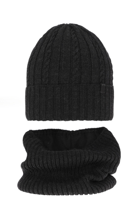 Set invernale bambino: berretto e scaldacollo, grigio scuro, 100% Lana Merino, foderato in pile, Kairo