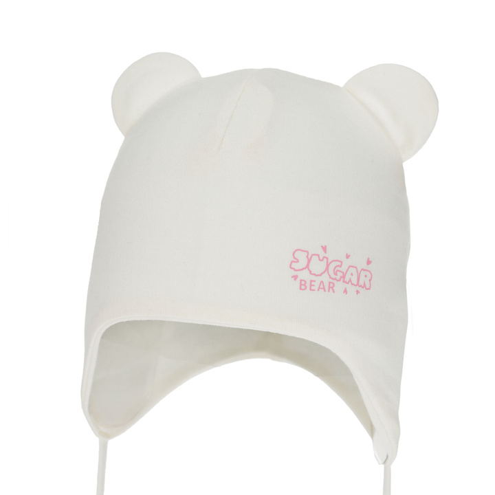 Berretto autunno/primavera bambina, crema, cotone, con lacci, Kelda