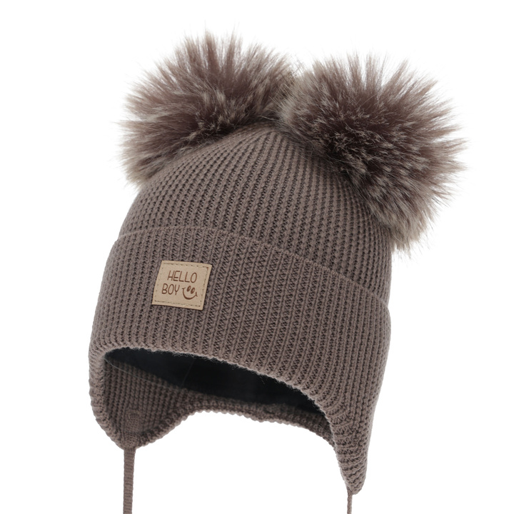 Berretto invernale bambino, blu, 100% Lana Merino, foderato in pile di lana, Tambor