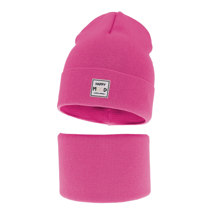 Set autunno/primavera bambina: berretto e scaldacollo, con cotone, rosa, Mersila