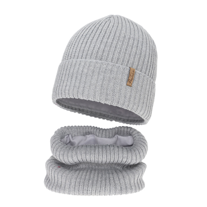 Set invernale bambina (berretto e scaldacollo), grigio, foderato in pile, con lana merino, Odette