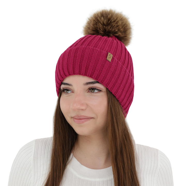 Berretto invernale donna, amaranto, con lana merino, Zamira
