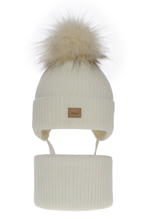 Set invernale bambina: berretto e scaldacollo, crema, con pompon, Dilajla