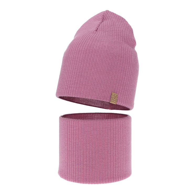 Set autunno/primavera bambina: berretto e scaldacollo, viola, 100% Lana Merino, Ricona