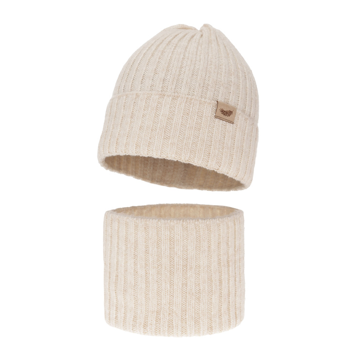 Set invernale bambina: berretto e scaldacollo, con 100% Lana Merino, jasnobeżowy, Karmina