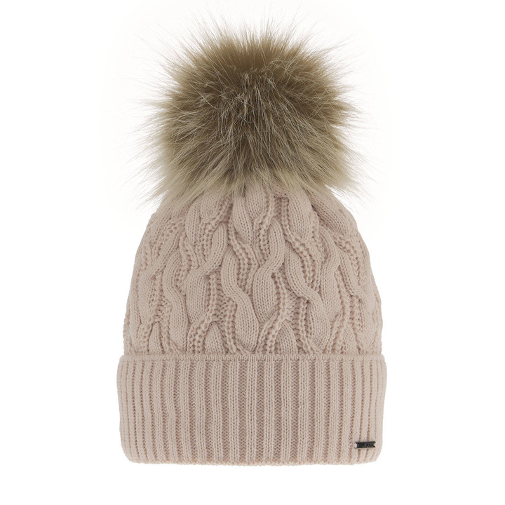 Berretto invernale donna, beige, con pompon, Deva