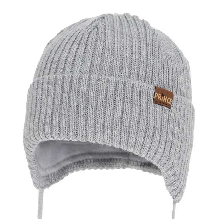 Berretto invernale bambino, con lacci, con lana merino, grigio, Puser