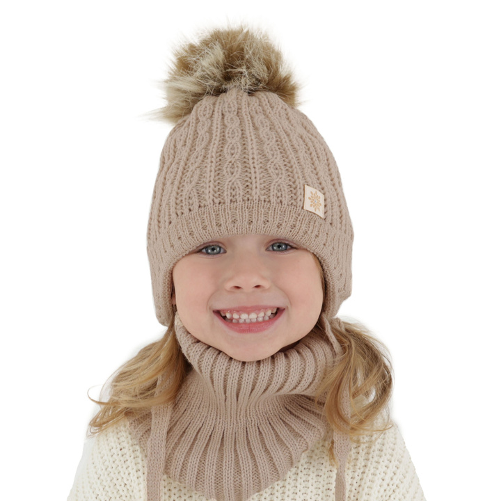 Set invernale bambina: berretto e scaldacollo, beige, con pompon, Passa