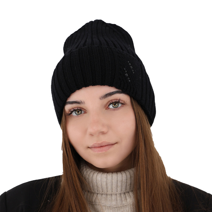 Berretto invernale donna, nero, 100% Lana Merino, Ariga