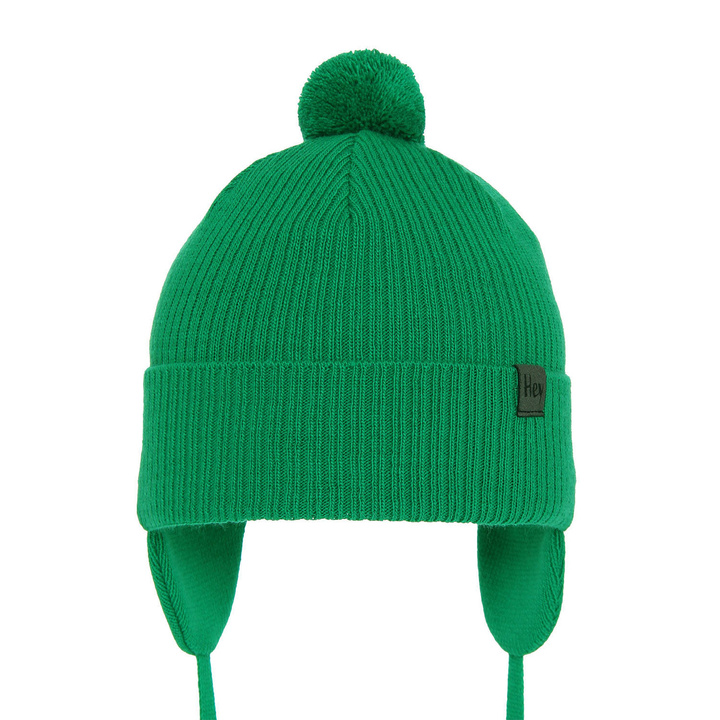 Berretto autunno/primavera bambino, verde, con pompon, con lacci, Axel