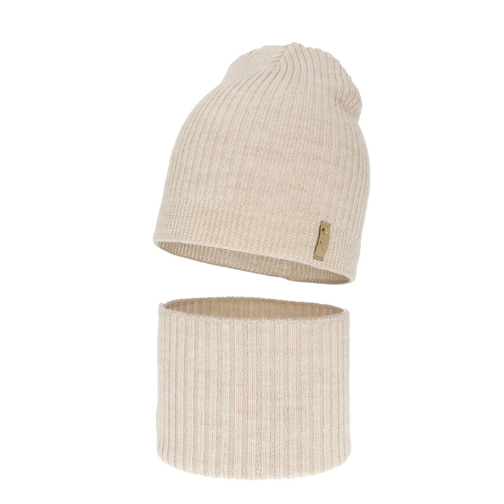 Set autunno/primavera bambina: berretto e scaldacollo, beige, 100% Lana Merino, Chelsie