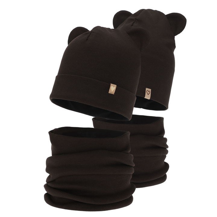 Set autunno/primavera bambina: berretto e scaldacollo, di cotone, marrone scuro, Luminia