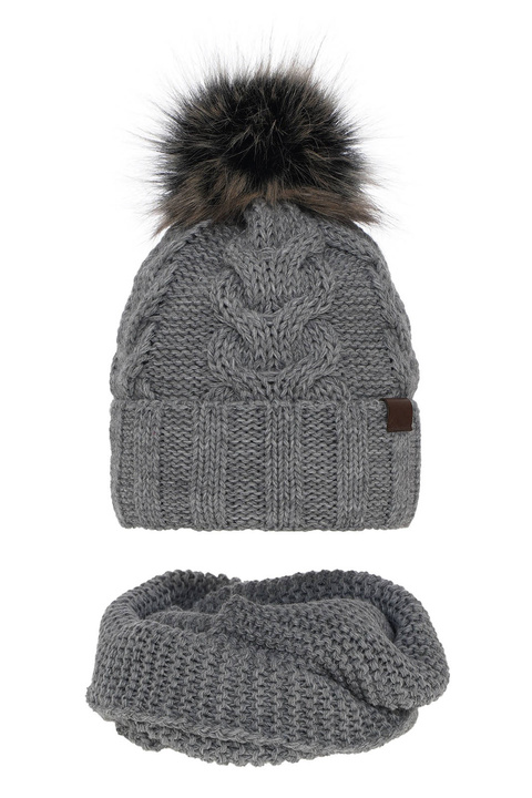 Set invernale bambina: berretto e scaldacollo, grigio, con pompon, Torina