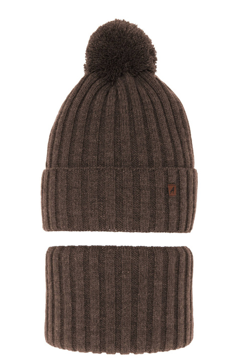 Set invernale bambino: berretto e scaldacollo, marrone, con pompon, Wiliam