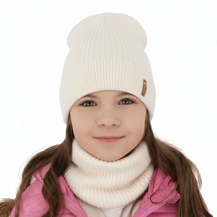 Set autunno/primavera bambina: berretto e scaldacollo, crema, 100% Lana Merino, Chelsie