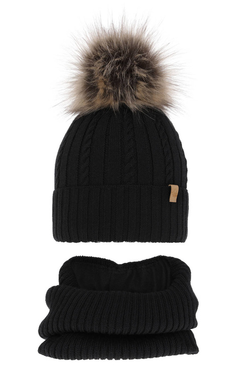Set invernale bambina: berretto e scaldacollo, nero, 100% Lana Merino, Mirabel